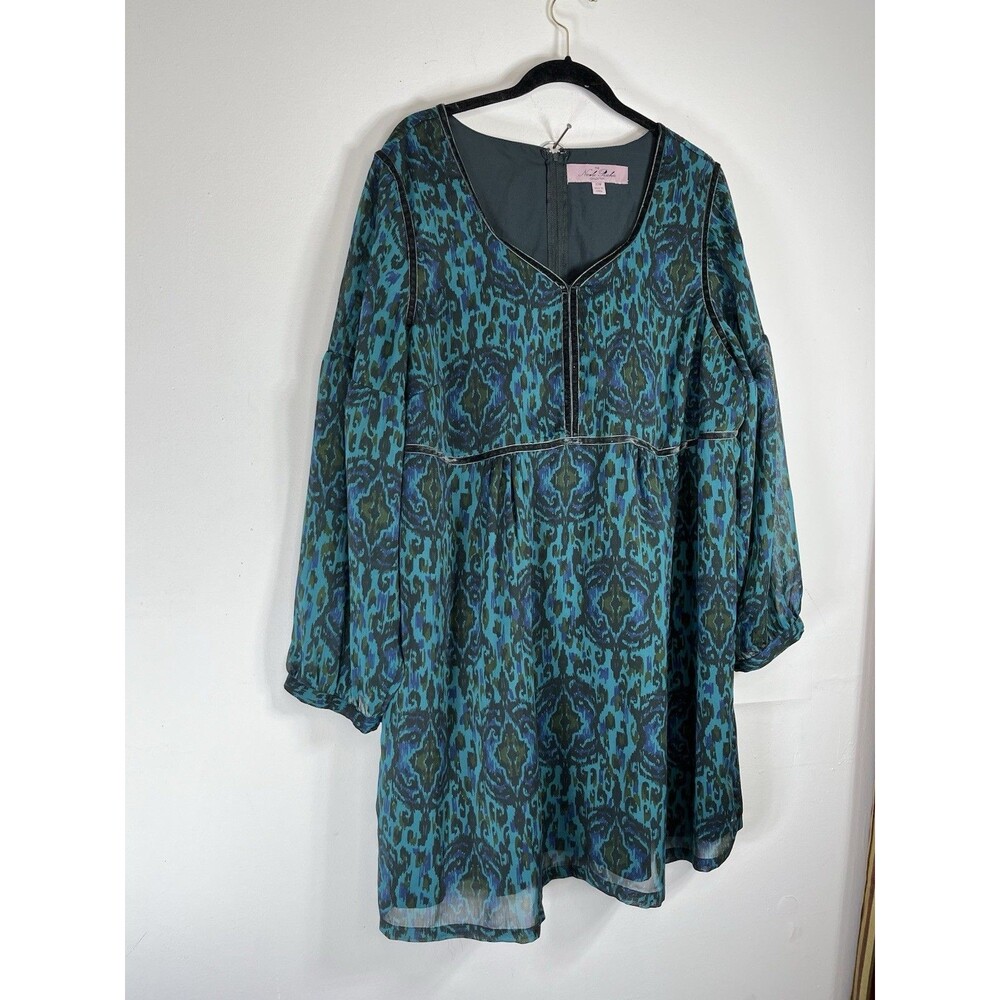 Nicole Richie Collection Wms Ikat Print Velvet Trim Tunic Dress Size 22 W